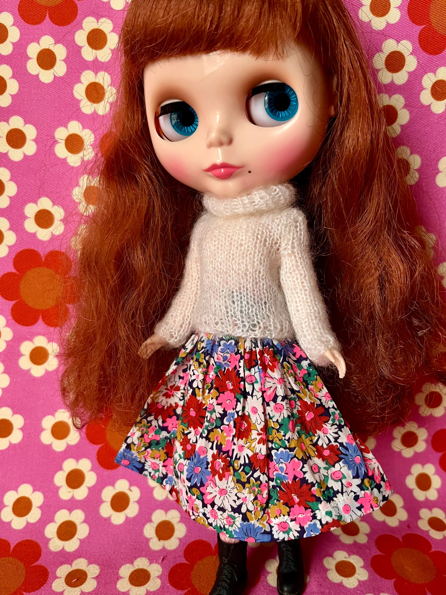 Liberty Skirt & Mohair Sweater Set for Blythe Doll