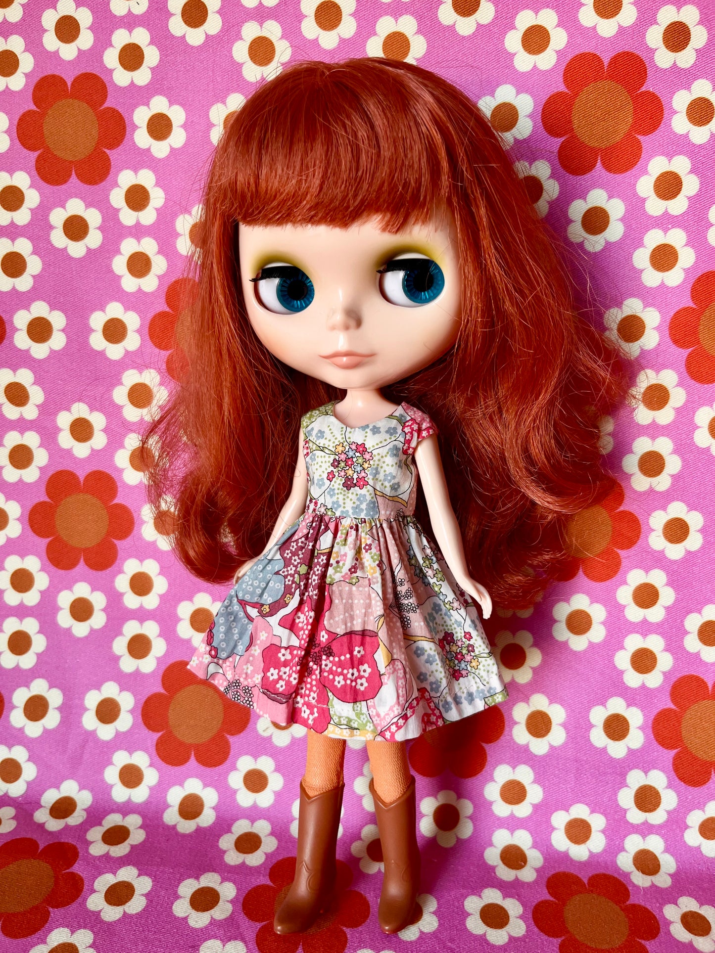 Liberty Print Dress & Reversible Mohair Cardigan for Blythe Doll