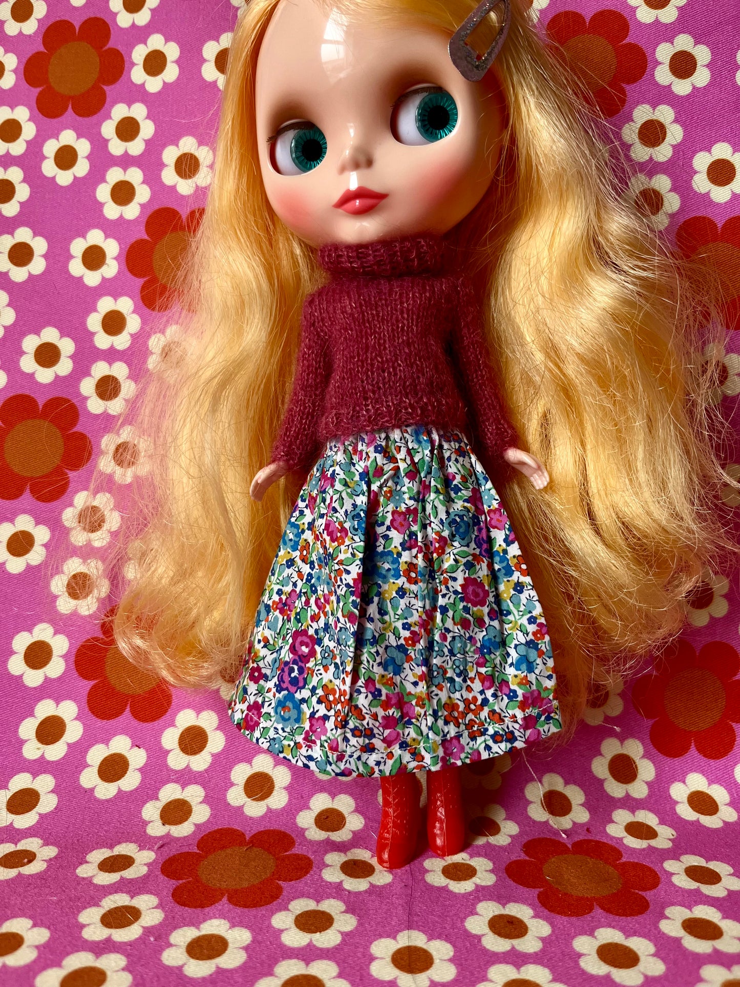 Liberty Skirt & Mohair Sweater Set for Blythe Doll