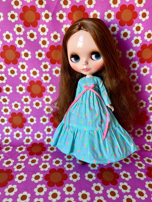 Long Neon Rosebud Print Dress for Blythe Doll