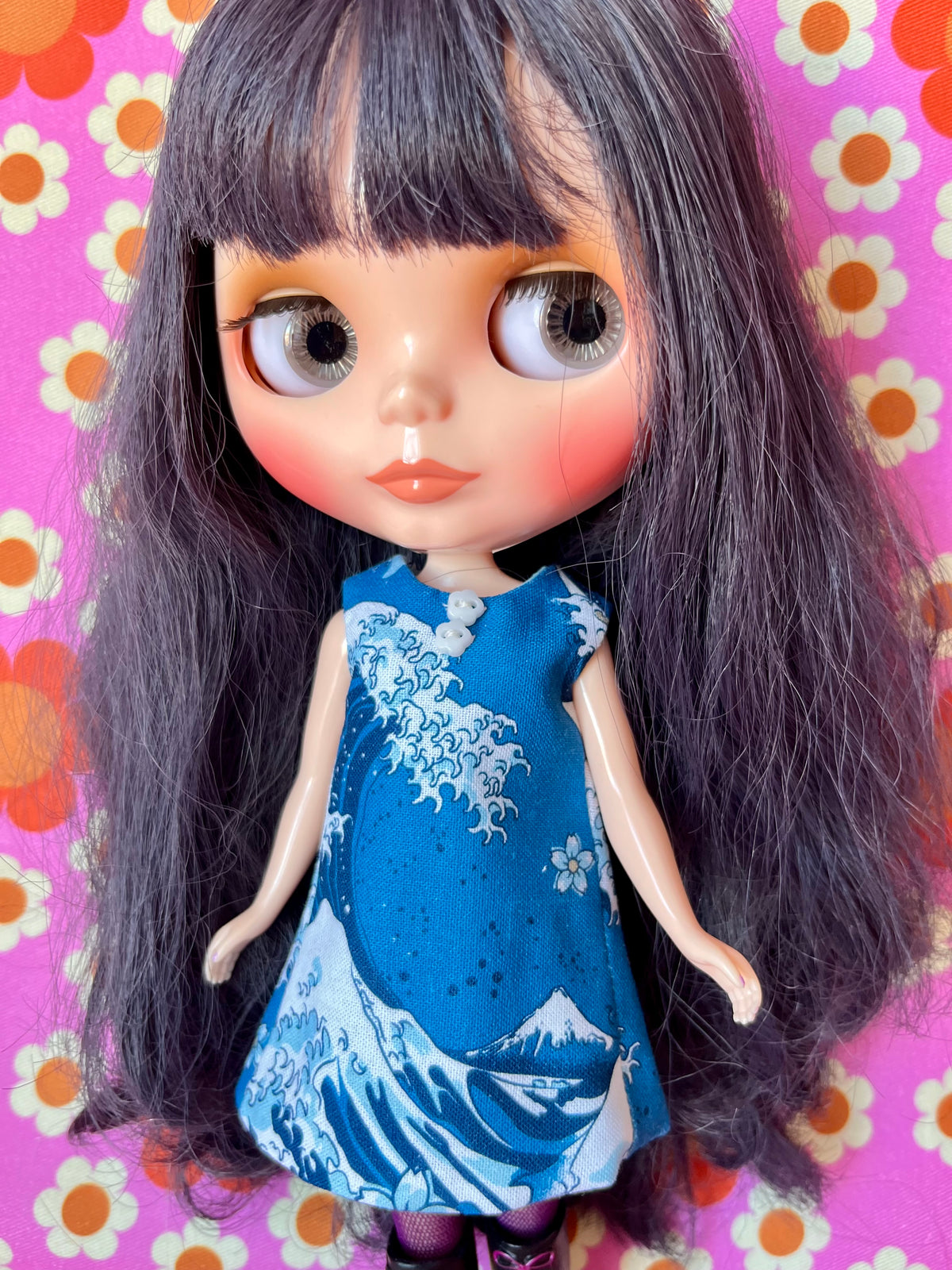 Hokusai Wave Print Mod Cilla Shift dress