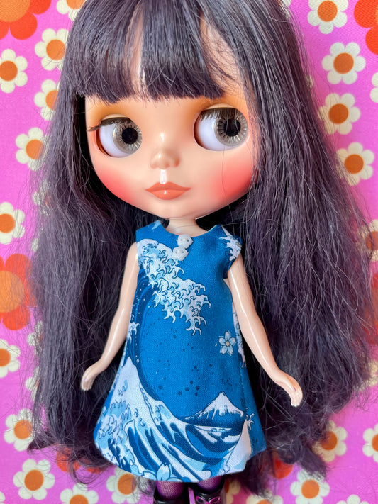 Hokusai Wave Print Mod Cilla Shift dress