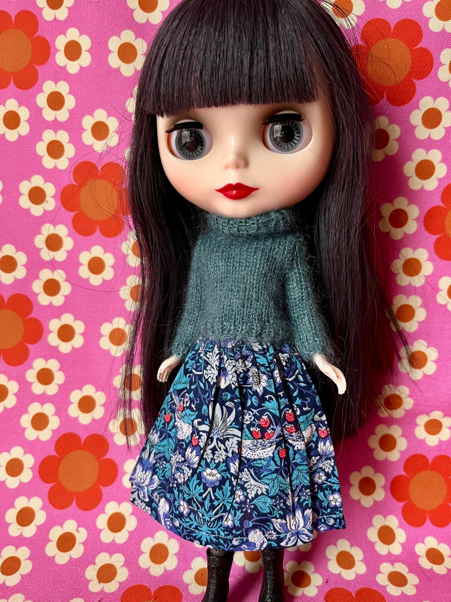 Liberty Skirt & Mohair Sweater Set for Blythe Doll