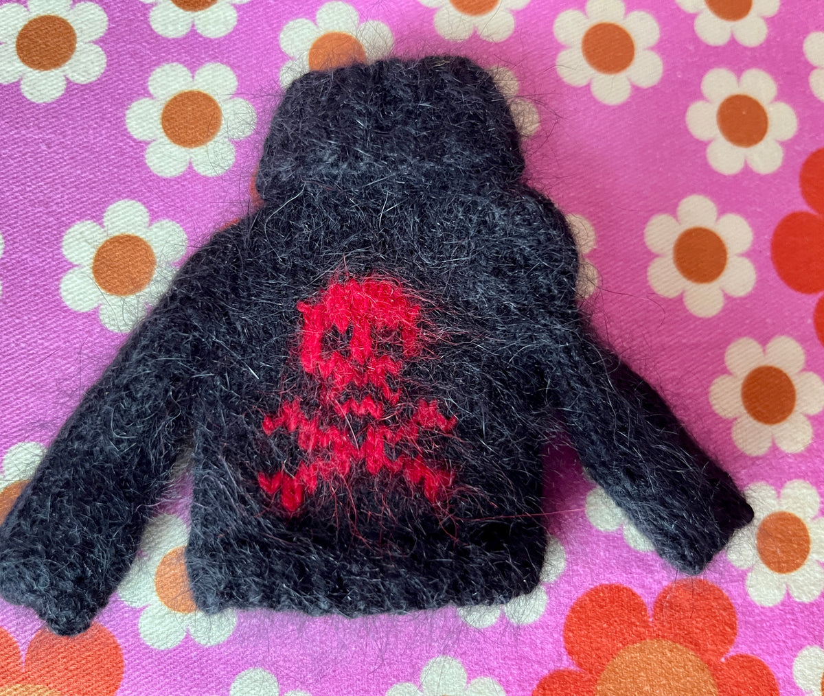 Halloween Fluffy Black Sweater Red Skull