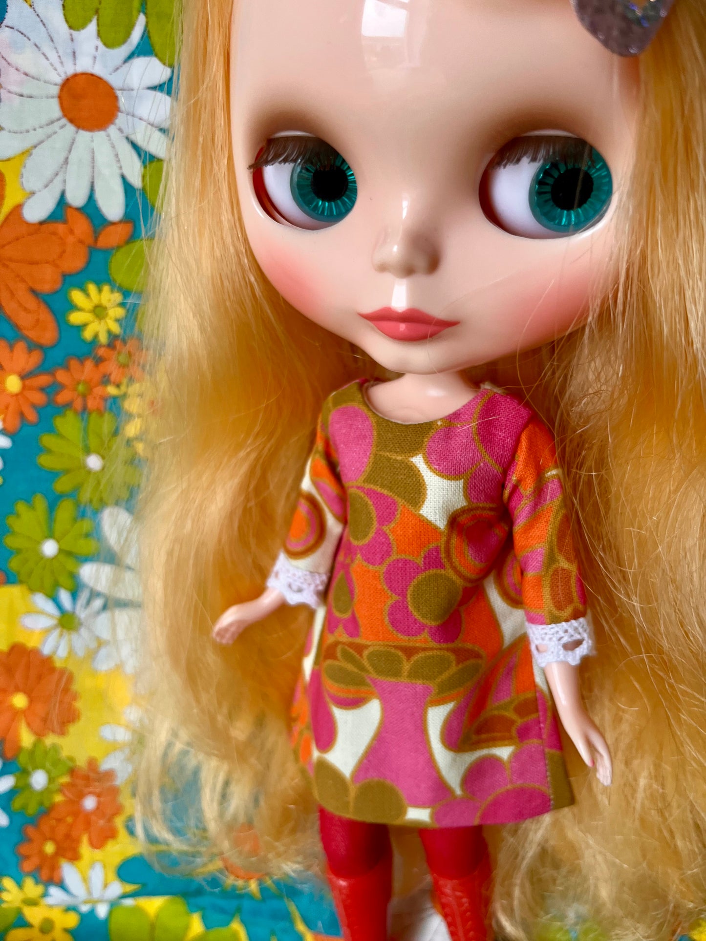 Alice Apple Mod Shift dress with sleeves OOAK