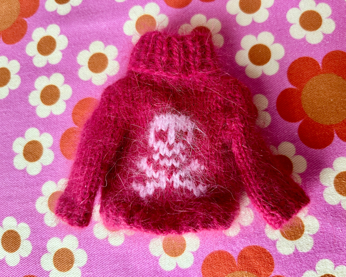 Halloween Fluffy Raspberry Sweater Pink Skull