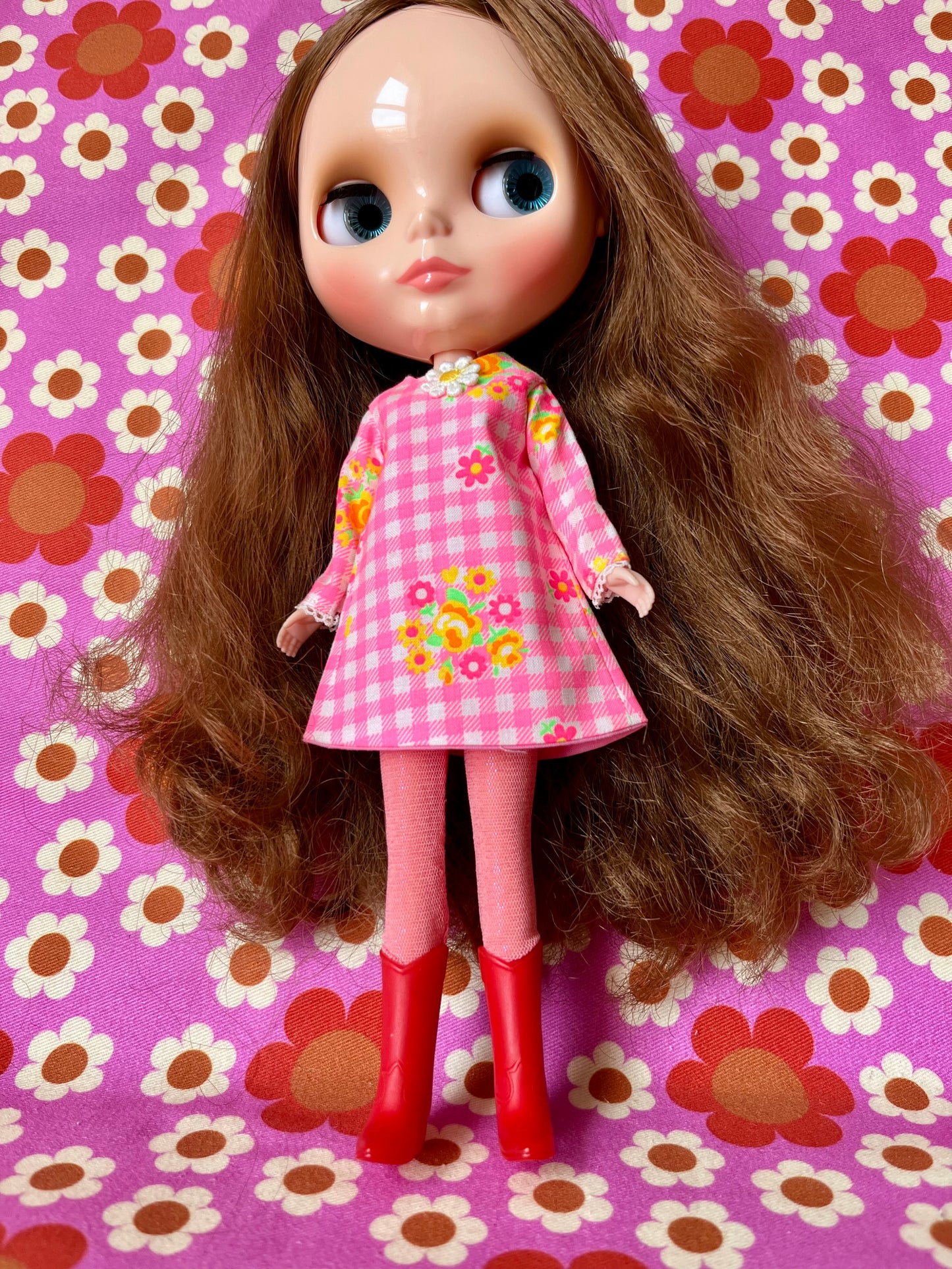 Pink Neon Gingham Mod Shift dress with sleeves