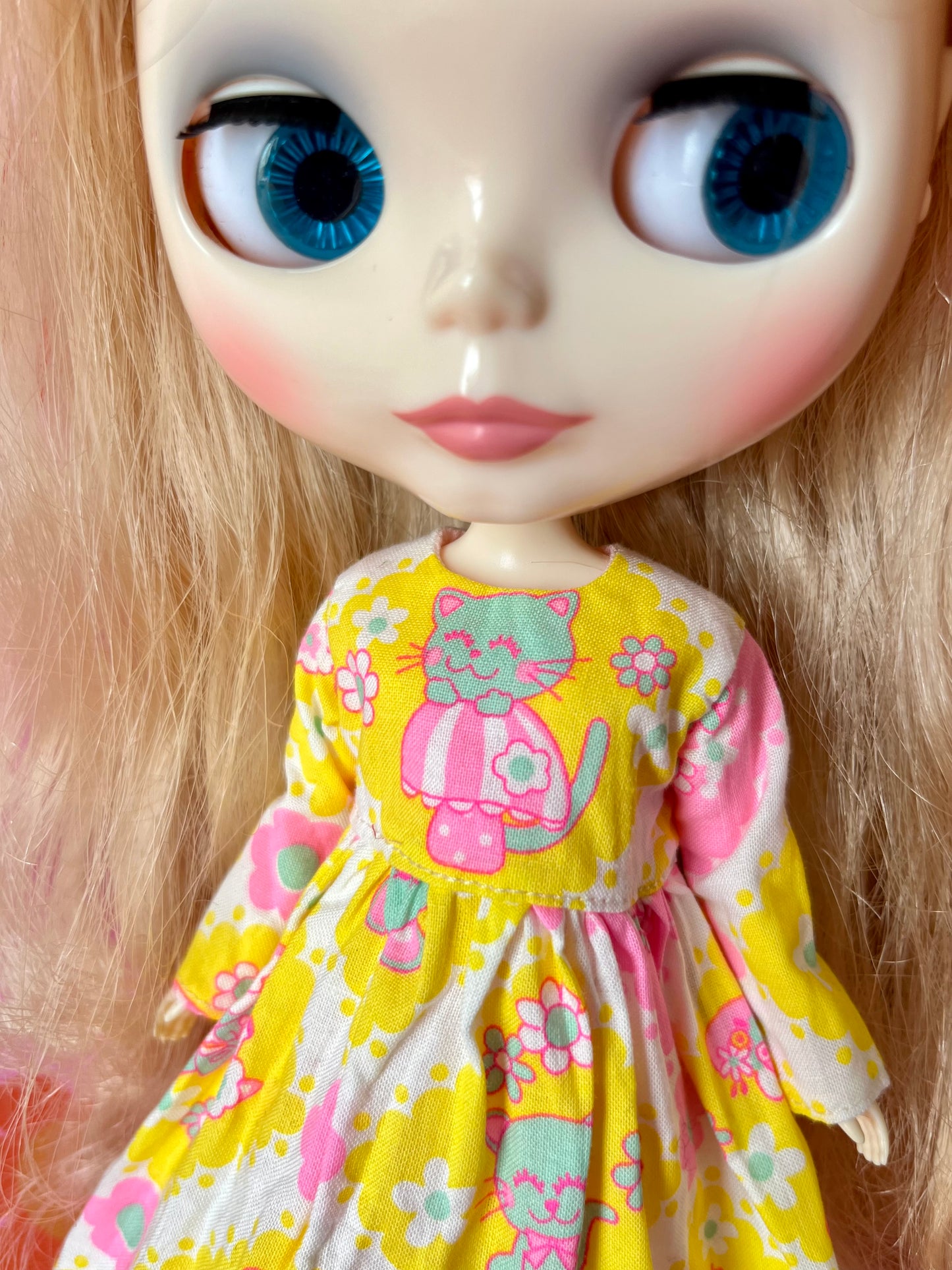 Yellow  Neon Cat Long Sleeve Dress for Blythe Doll