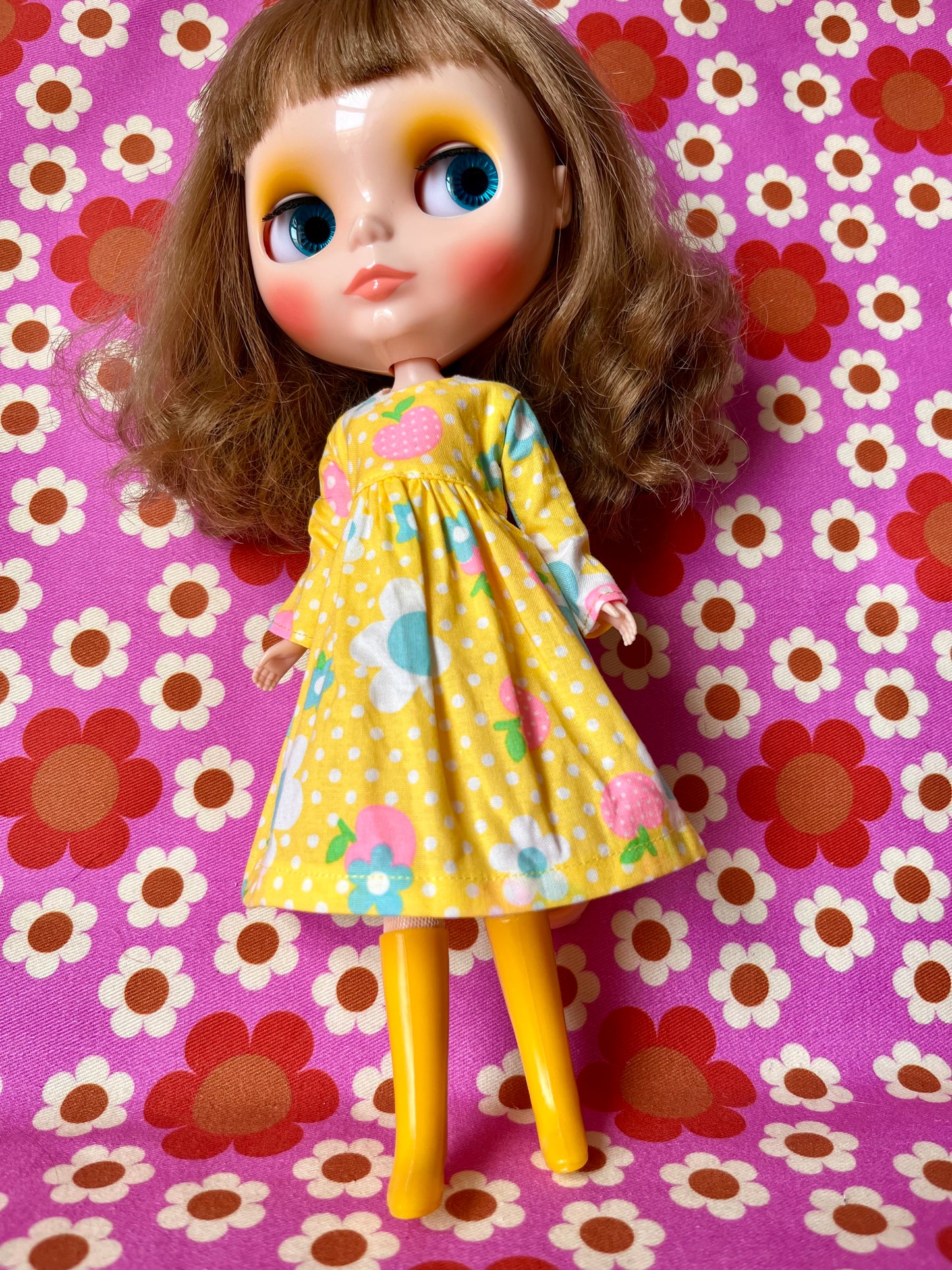 Yellow Daisy Long Sleeve Dress for Blythe Doll