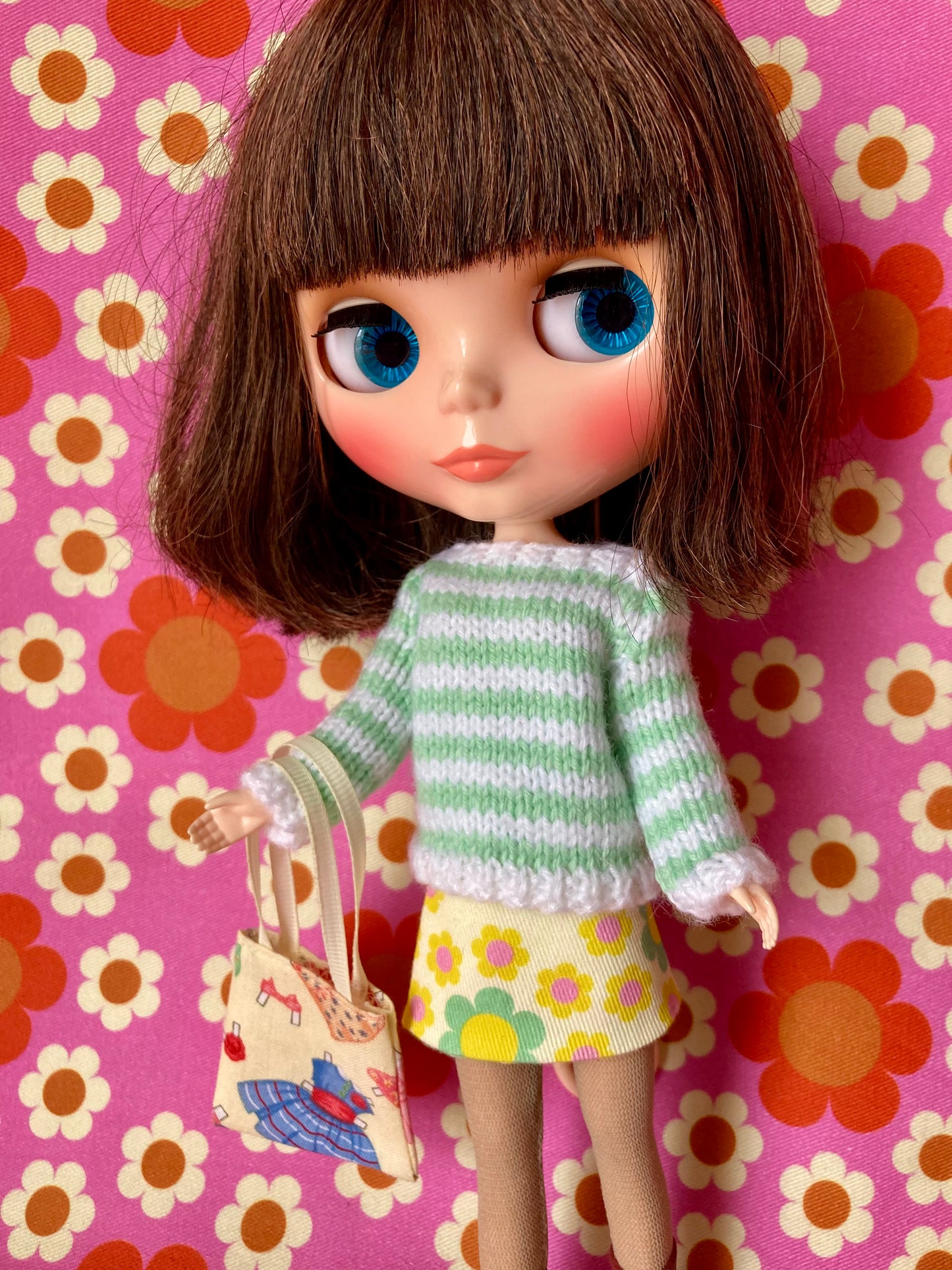Breton Sweater, Skirt & Bag for Blythe Doll