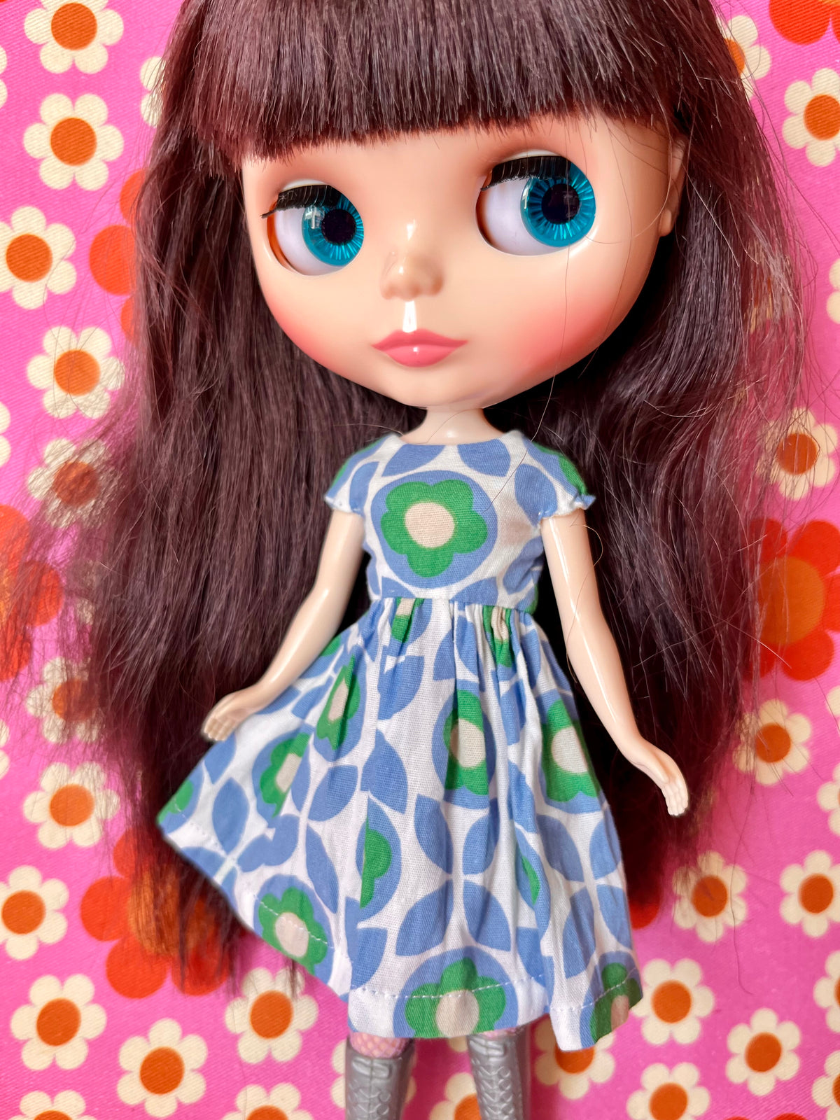 Blue Mod Summer Cap Sleeve Dress for Blythe Doll