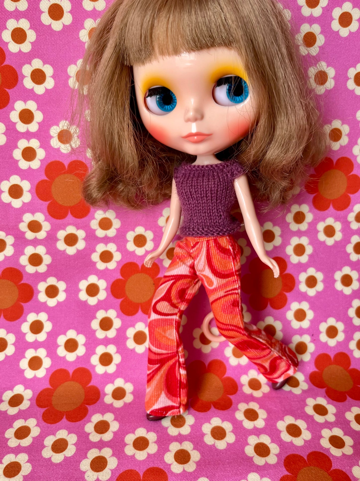 Psychedelic Flared Jeans Corduroy Trousers for Blythe Doll