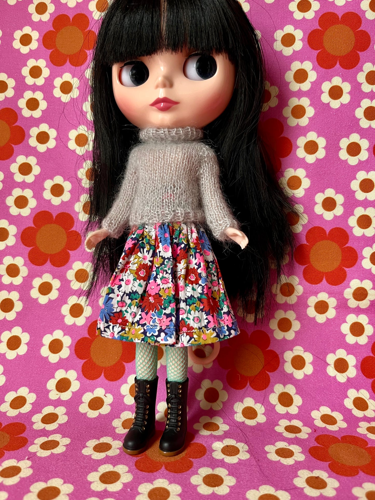 Liberty Skirt & Mohair Sweater Set for Blythe Doll