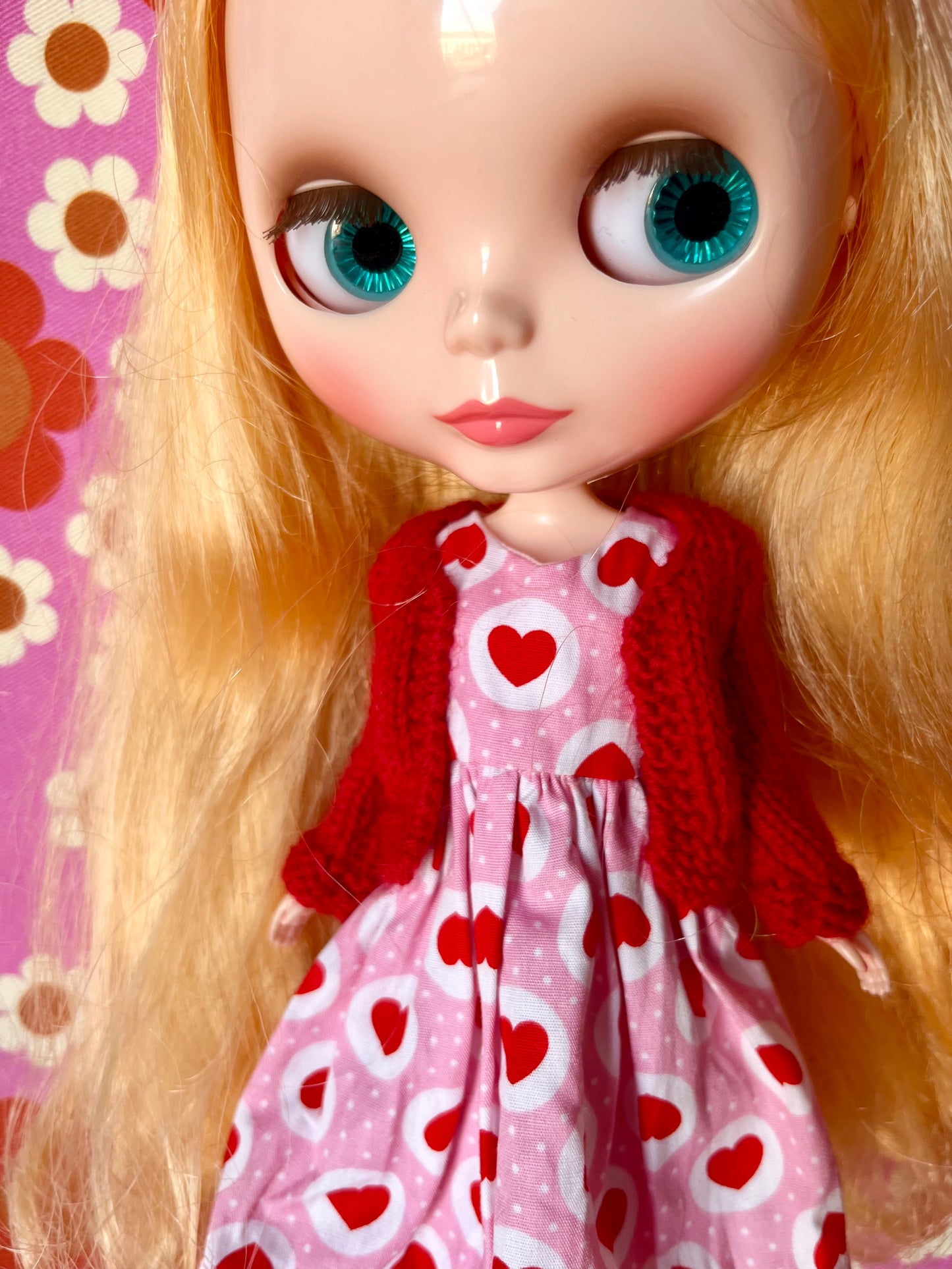 Pink & Red Heart Dress & Cardigan for Blythe Doll