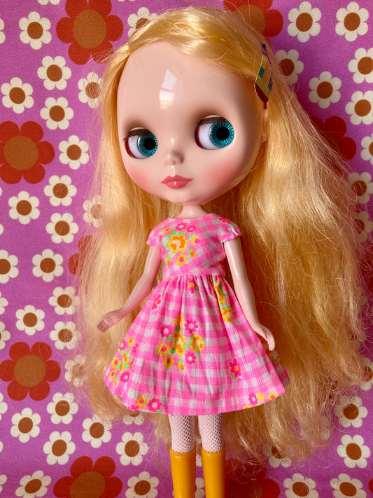 Pink Gingham Cap Sleeve Dress for Blythe Doll