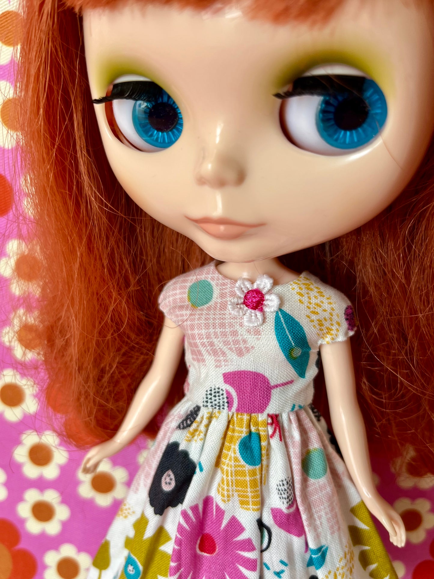 50s Flowers Summer Cap Sleeve Dress for Blythe Doll