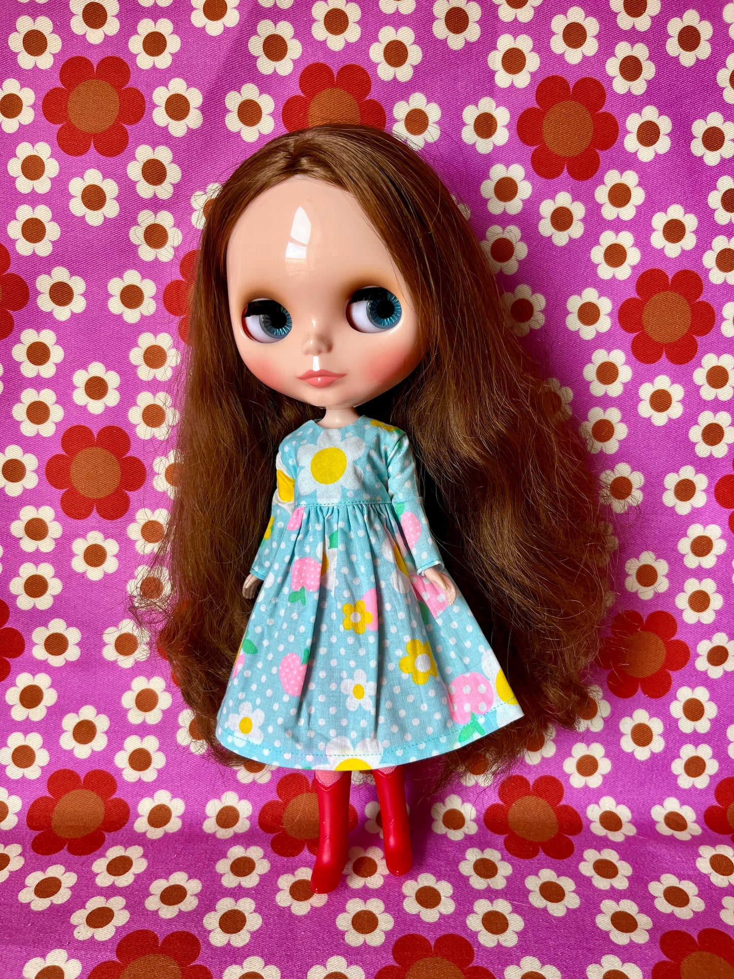 Blue Daisy Long Sleeve Dress for Blythe Doll