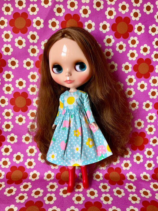 Blue Daisy Long Sleeve Dress for Blythe Doll