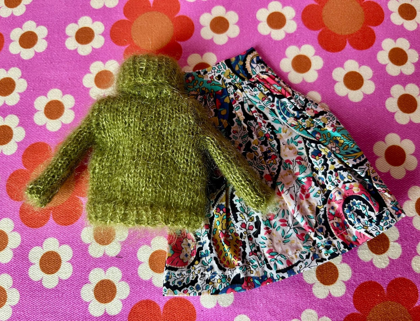 Liberty Skirt & Mohair Sweater Set for Blythe Doll