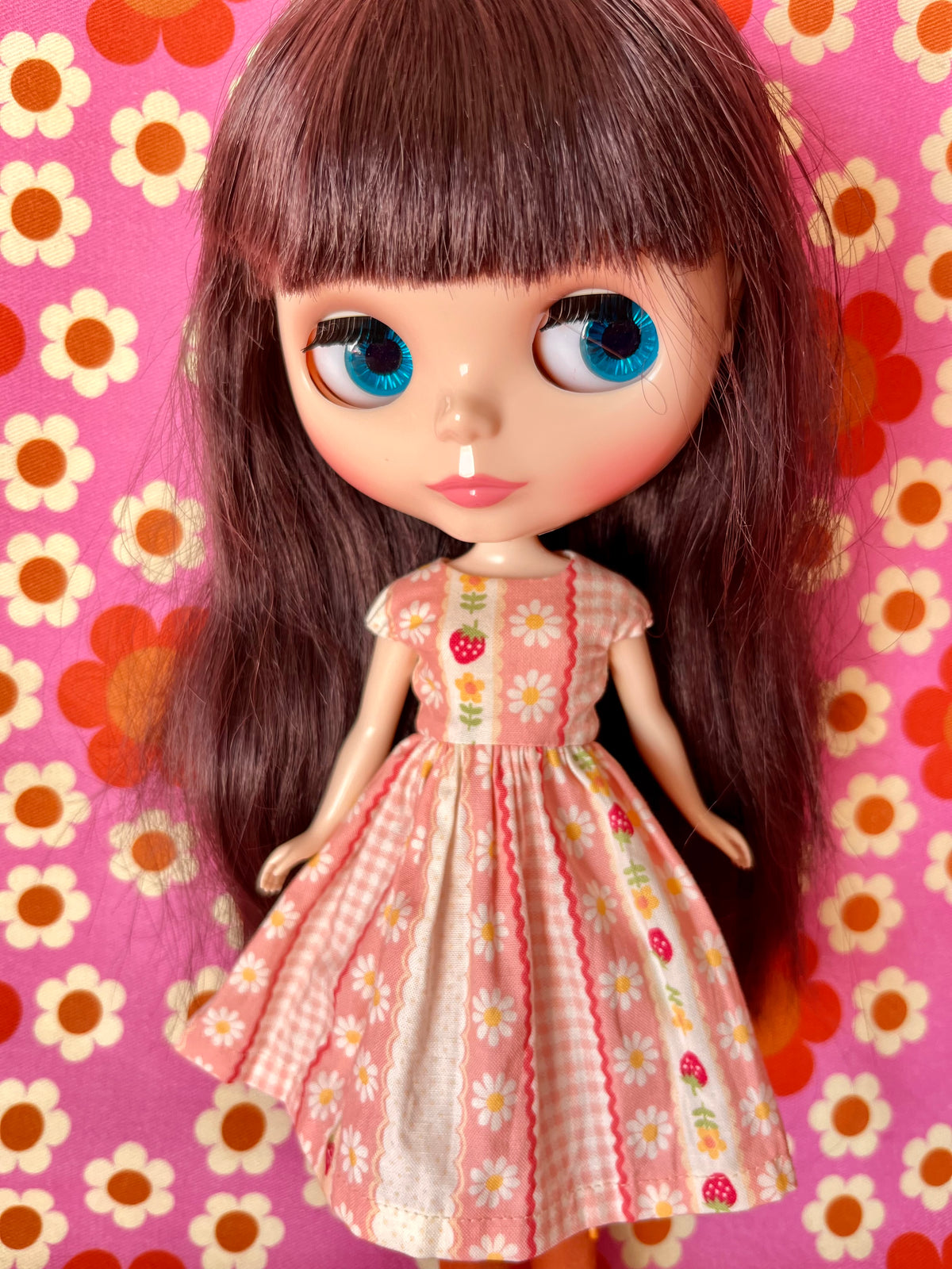 Pink Strawberry Stripe Summer Cap Sleeve Dress for Blythe Doll