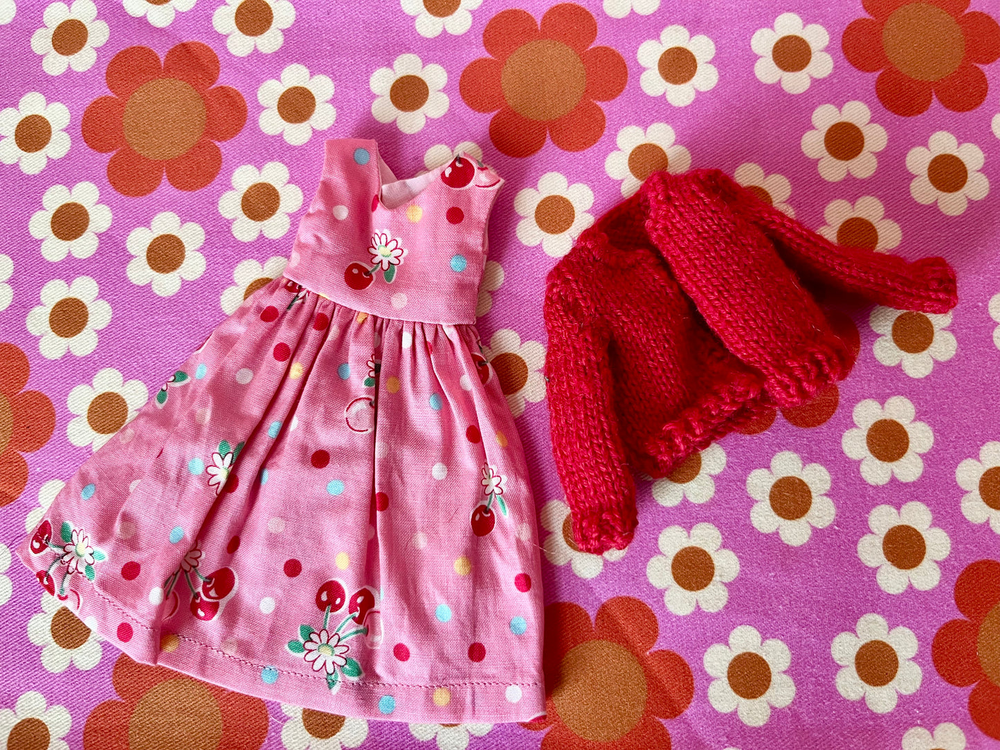 Pink Cherry Dress & Cardigan for Blythe Doll