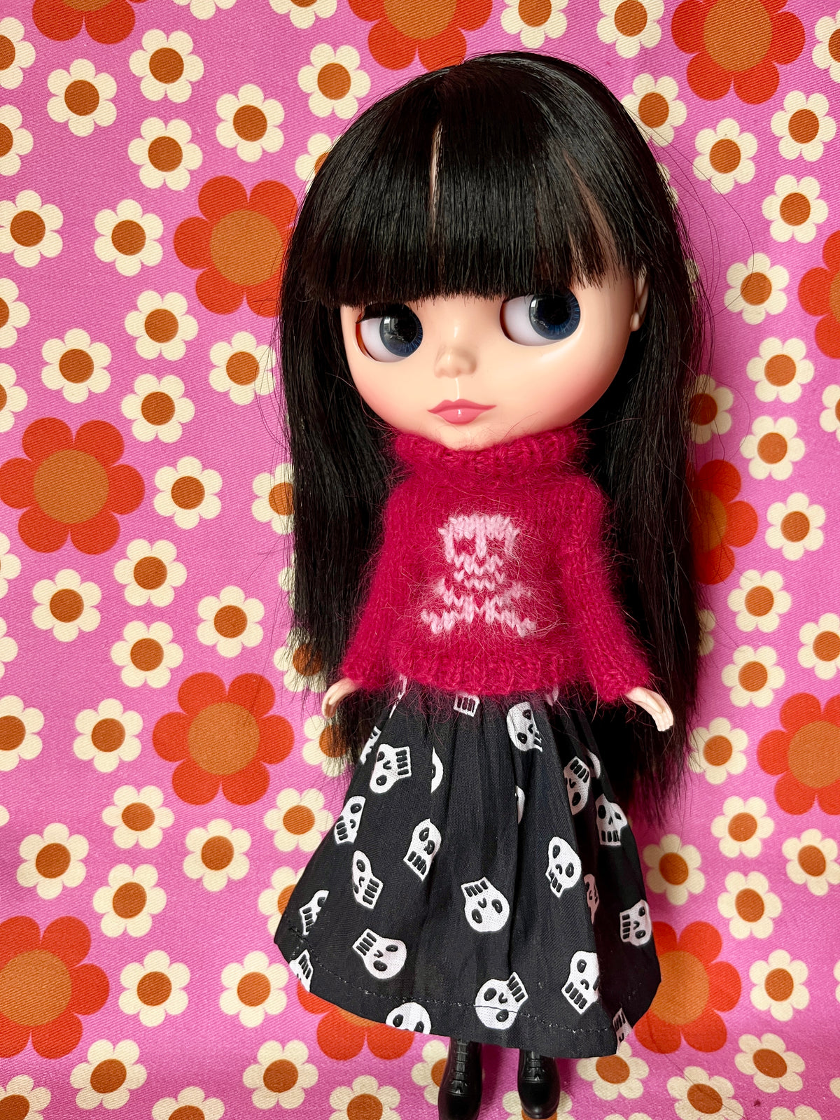 Halloween Fluffy Raspberry Sweater Pink Skull