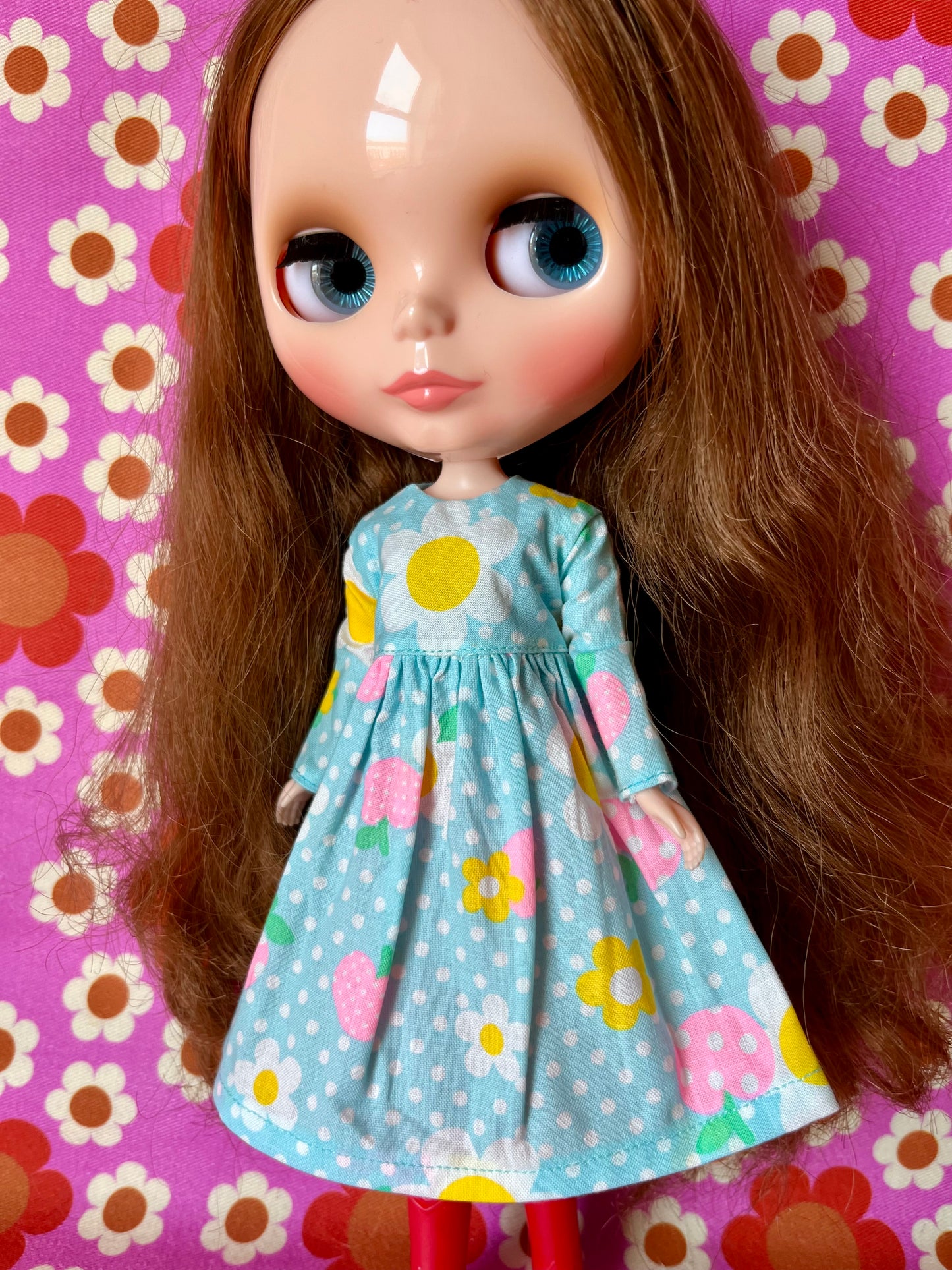 Blue Daisy Long Sleeve Dress for Blythe Doll