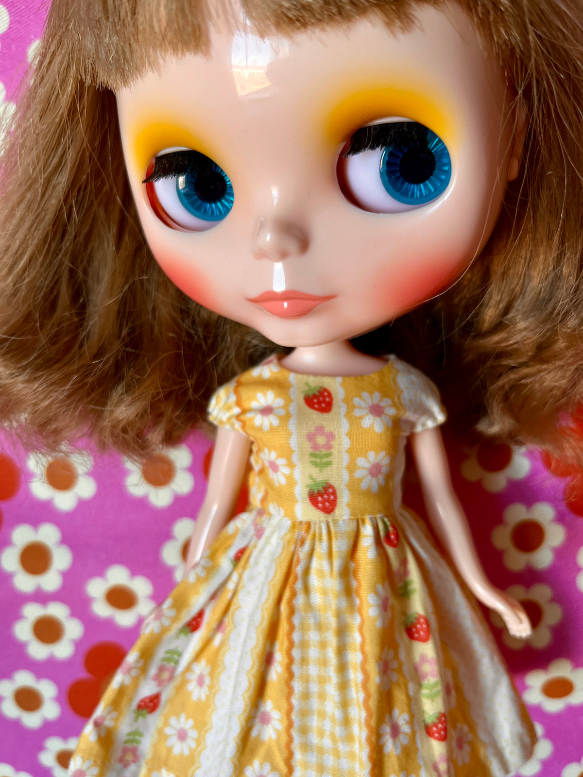 Yellow Strawberry Stripe Summer Cap Sleeve Dress for Blythe Doll