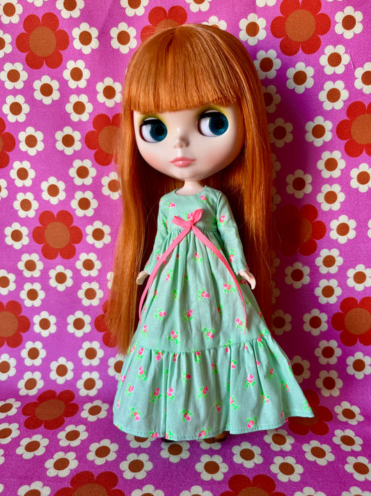 Long Neon Rosebud Print Dress for Blythe Doll