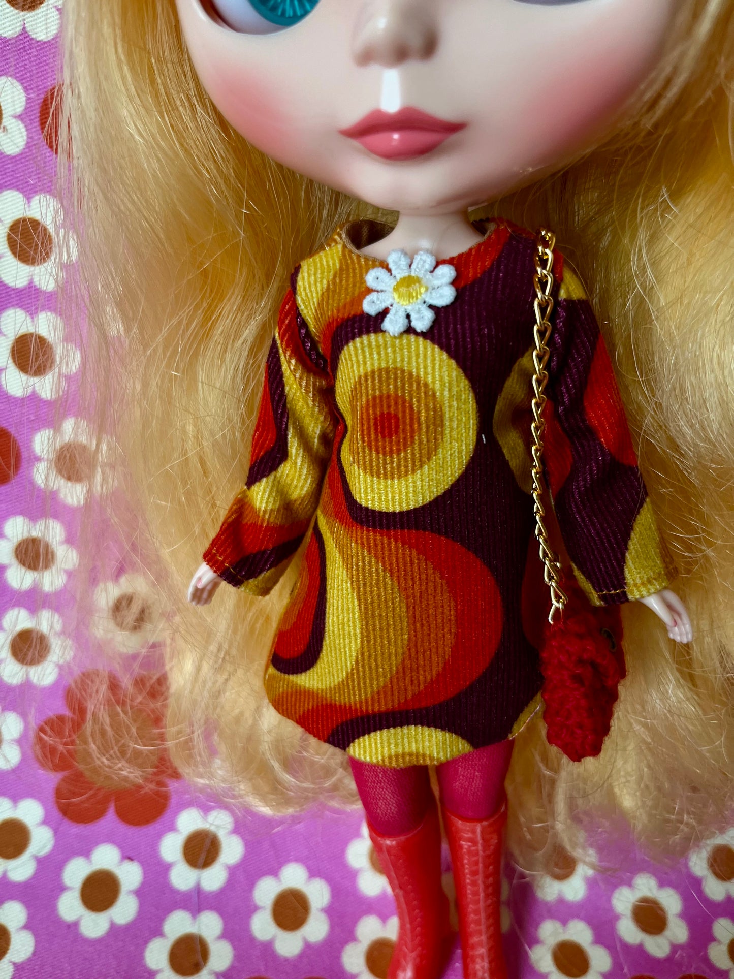 Seventies Corduroy Shift dress with sleeves & Bag which opens