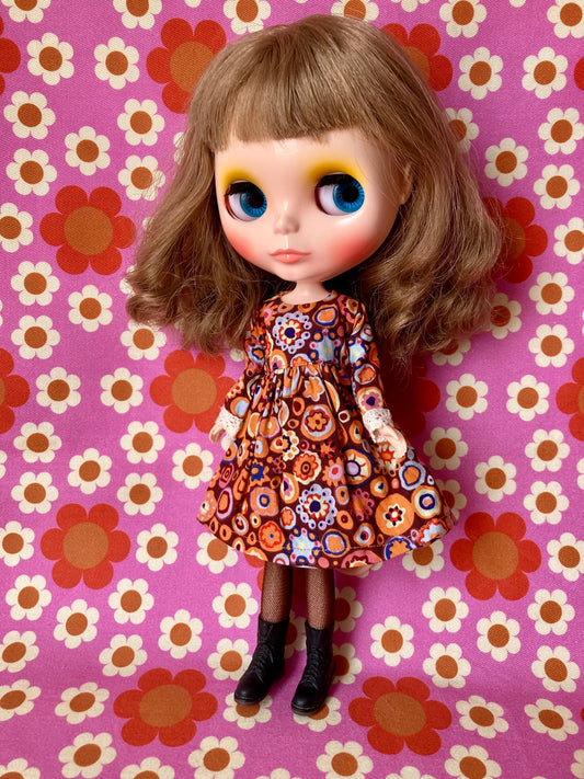 Paperweight Brown/Orange Long Sleeve Dress for Blythe Doll