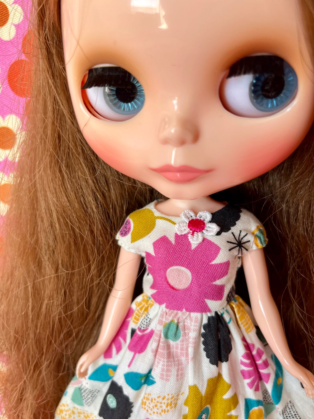 Mod Floral Daisy Summer Cap Sleeve Dress for Blythe Doll