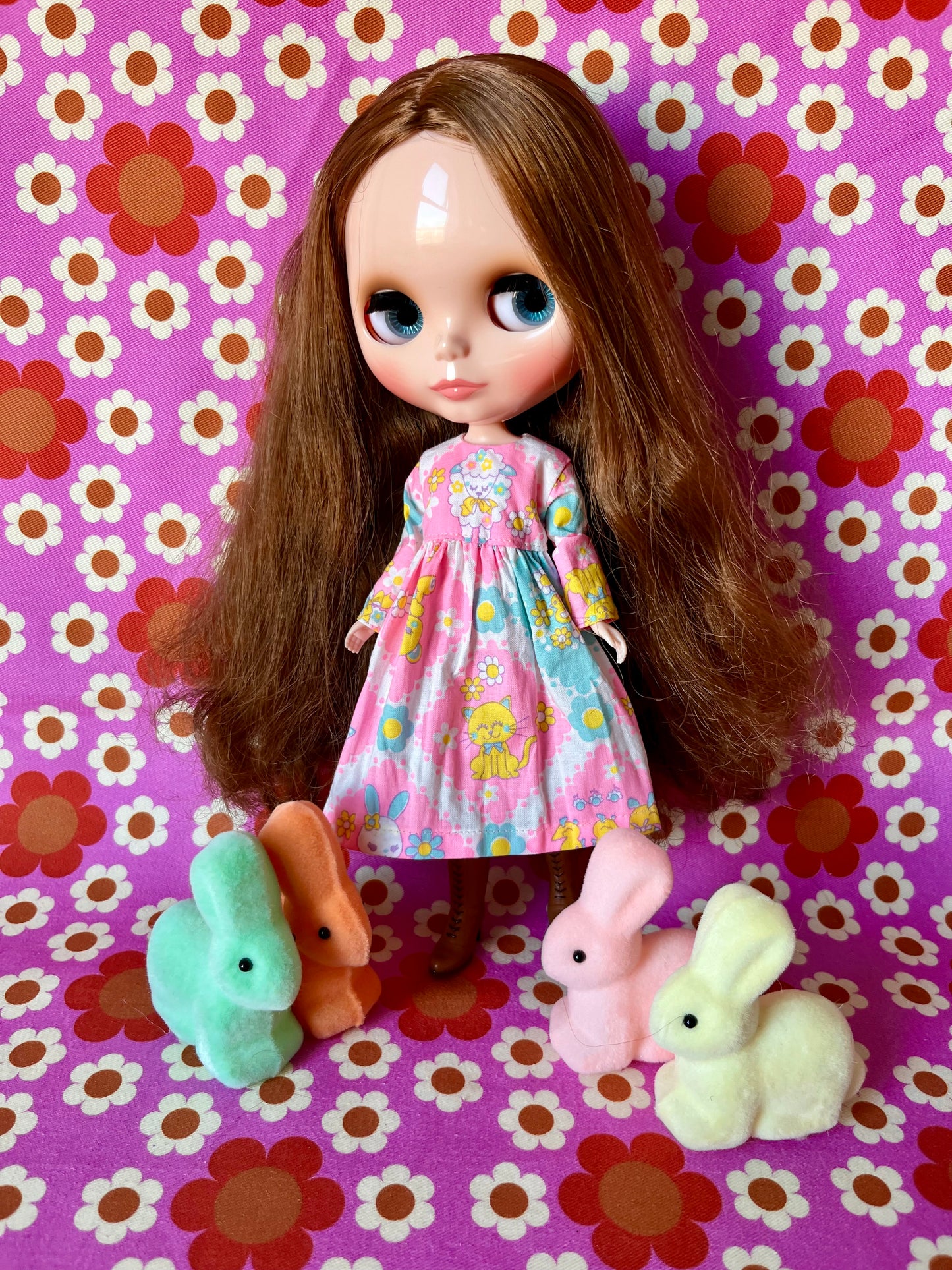 Pink Easter Lamb Family Dress for Blythe Doll.