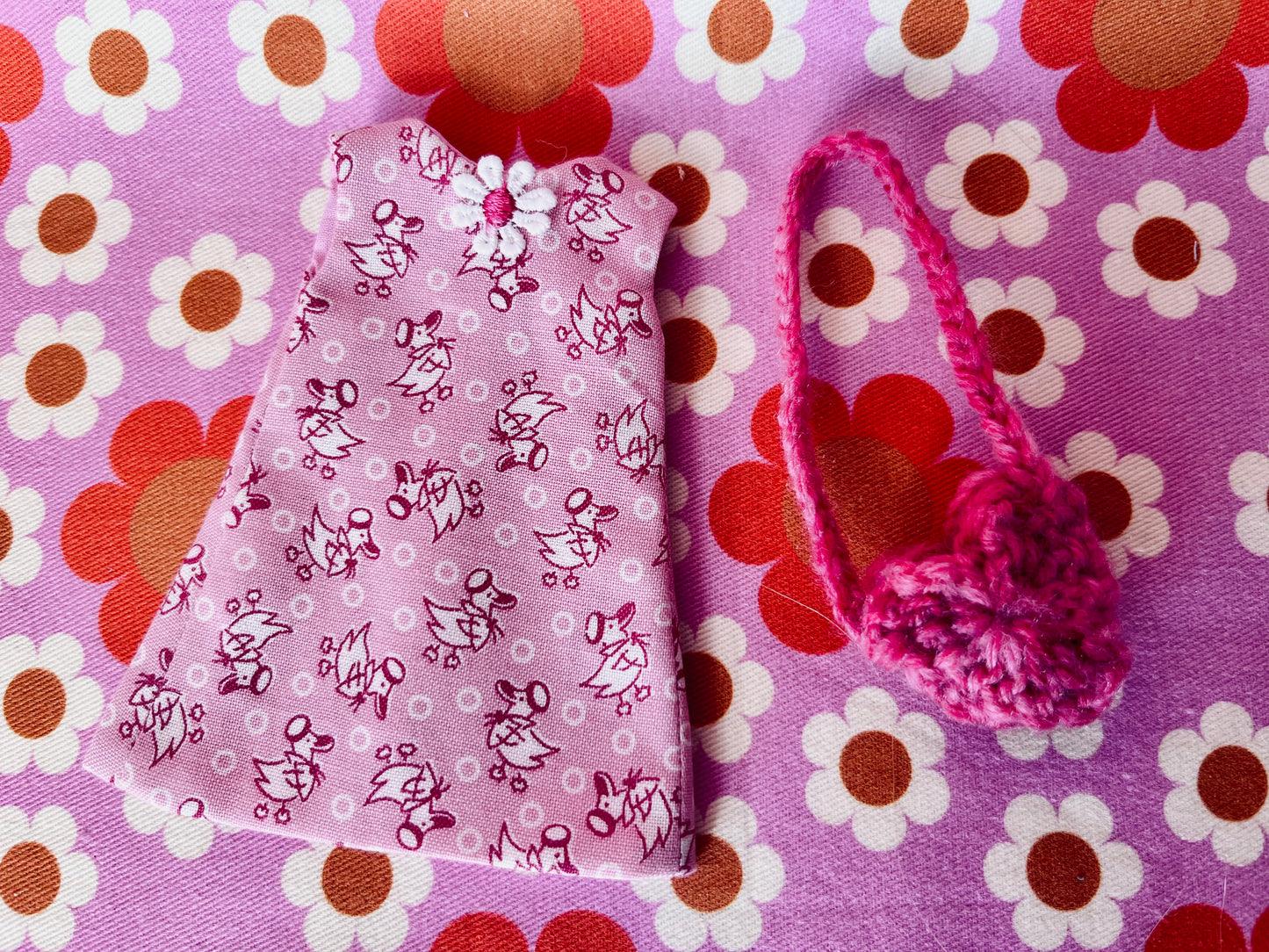 Pink Small Chick Easter Print Dress for Blythe Doll & bag