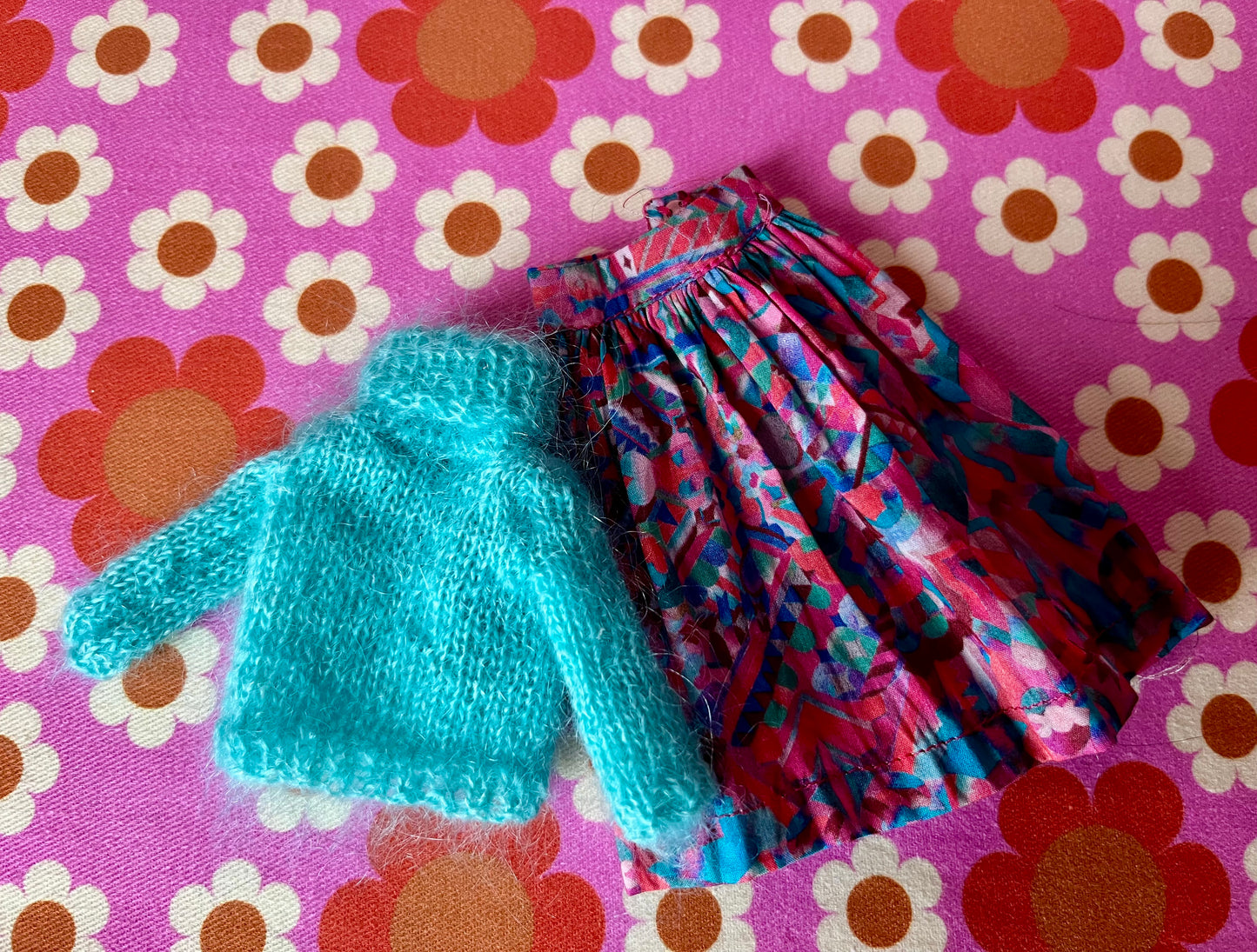 Liberty Skirt & Mohair Sweater Set for Blythe Doll