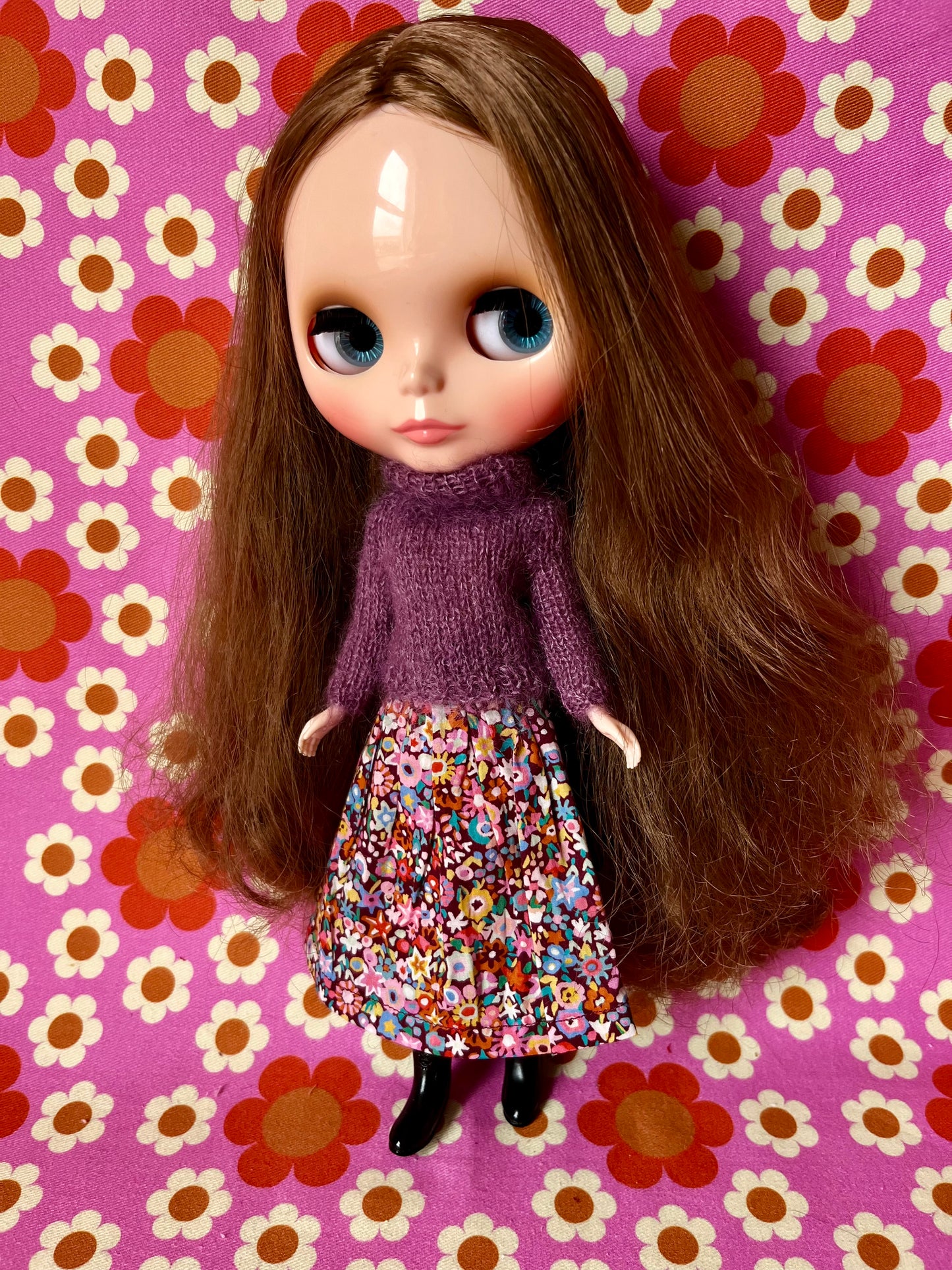 Liberty Skirt & Mohair Sweater Set for Blythe Doll