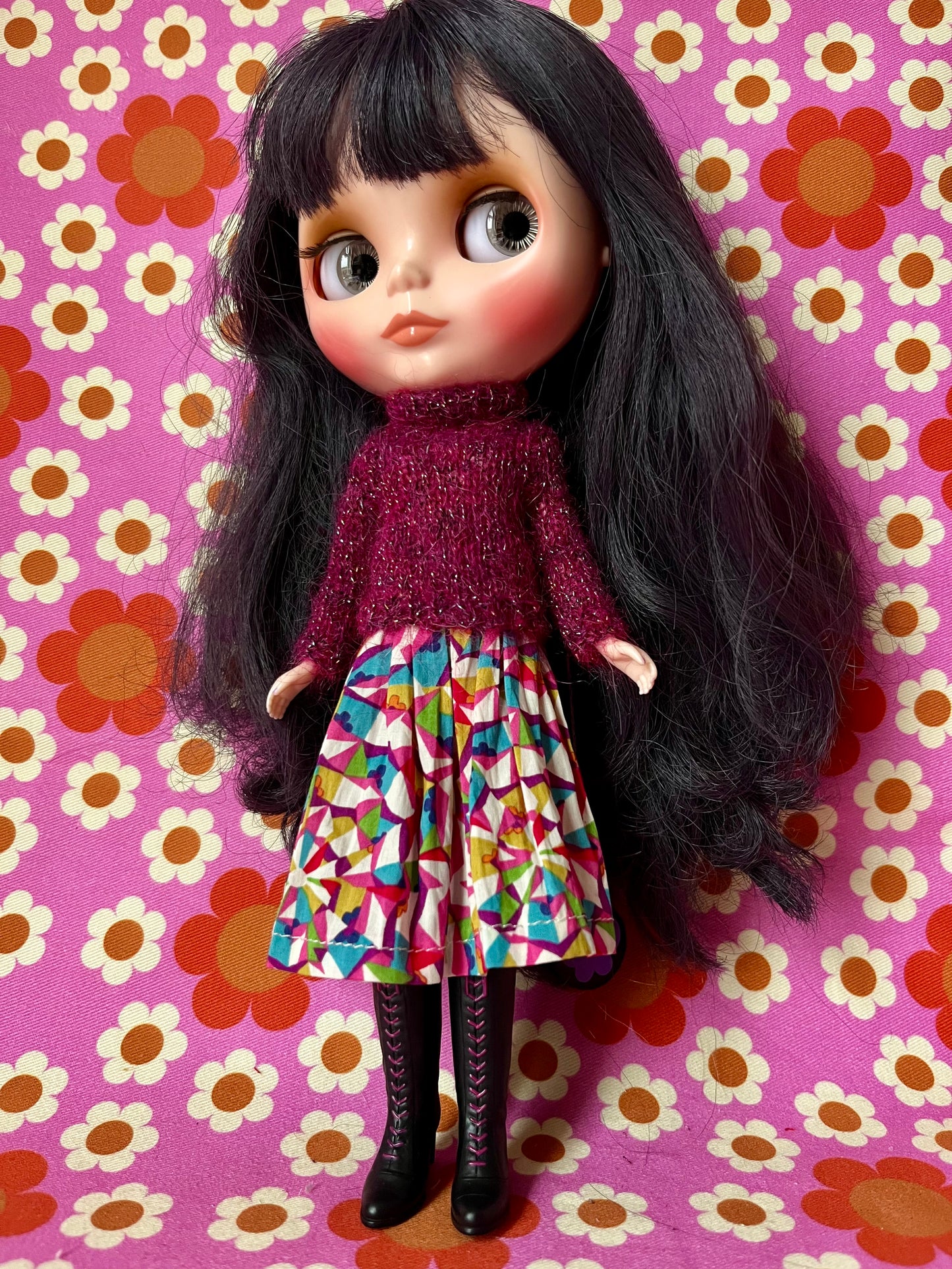 Liberty Skirt & Mohair Sweater Set for Blythe Doll