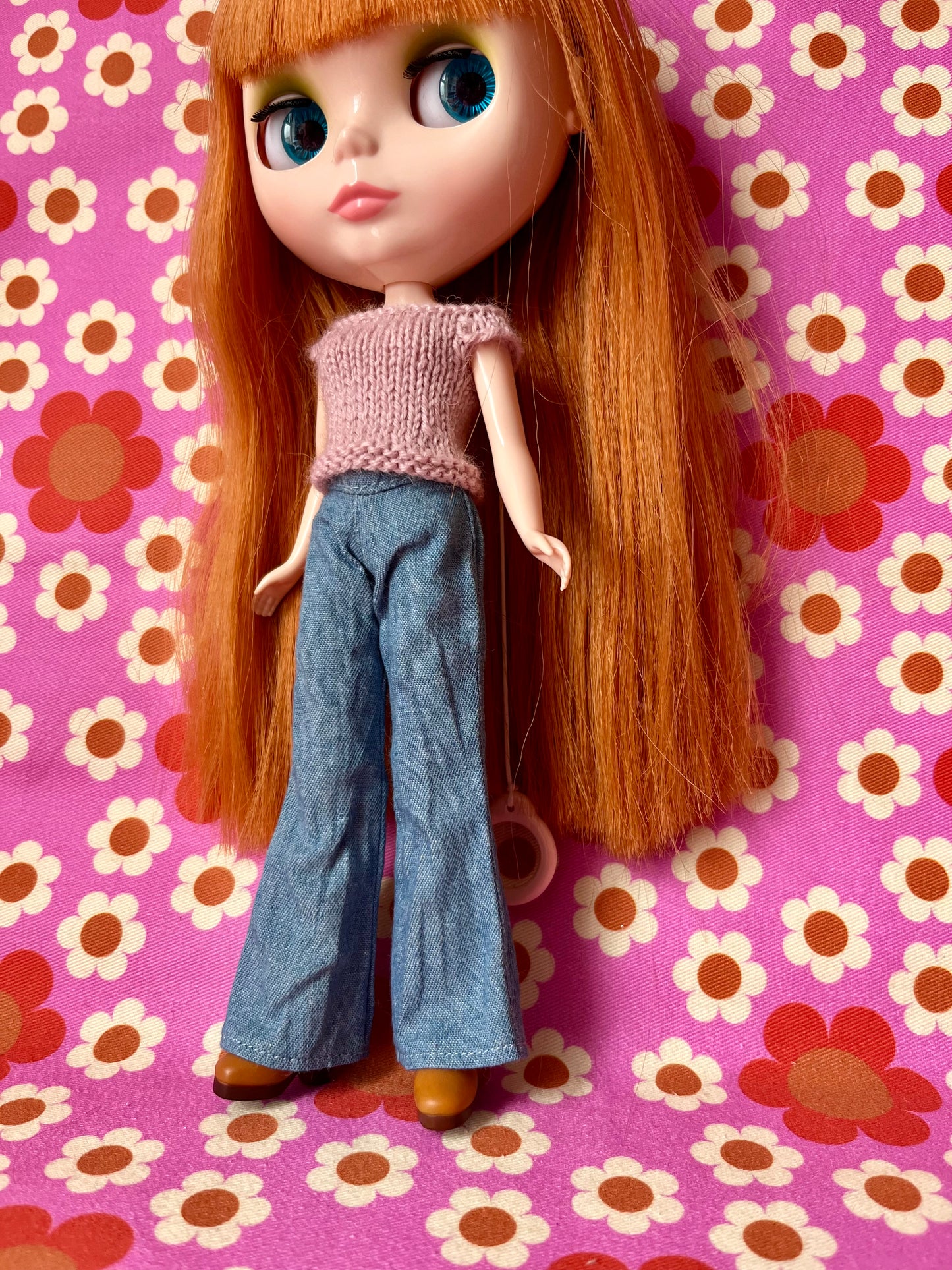 Jeans Blue Denim Flared Trousers for Blythe Doll