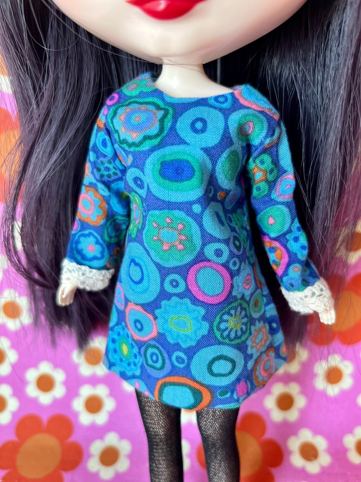 Paperweight Blue Long Sleeve Shift Dress for Blythe Doll