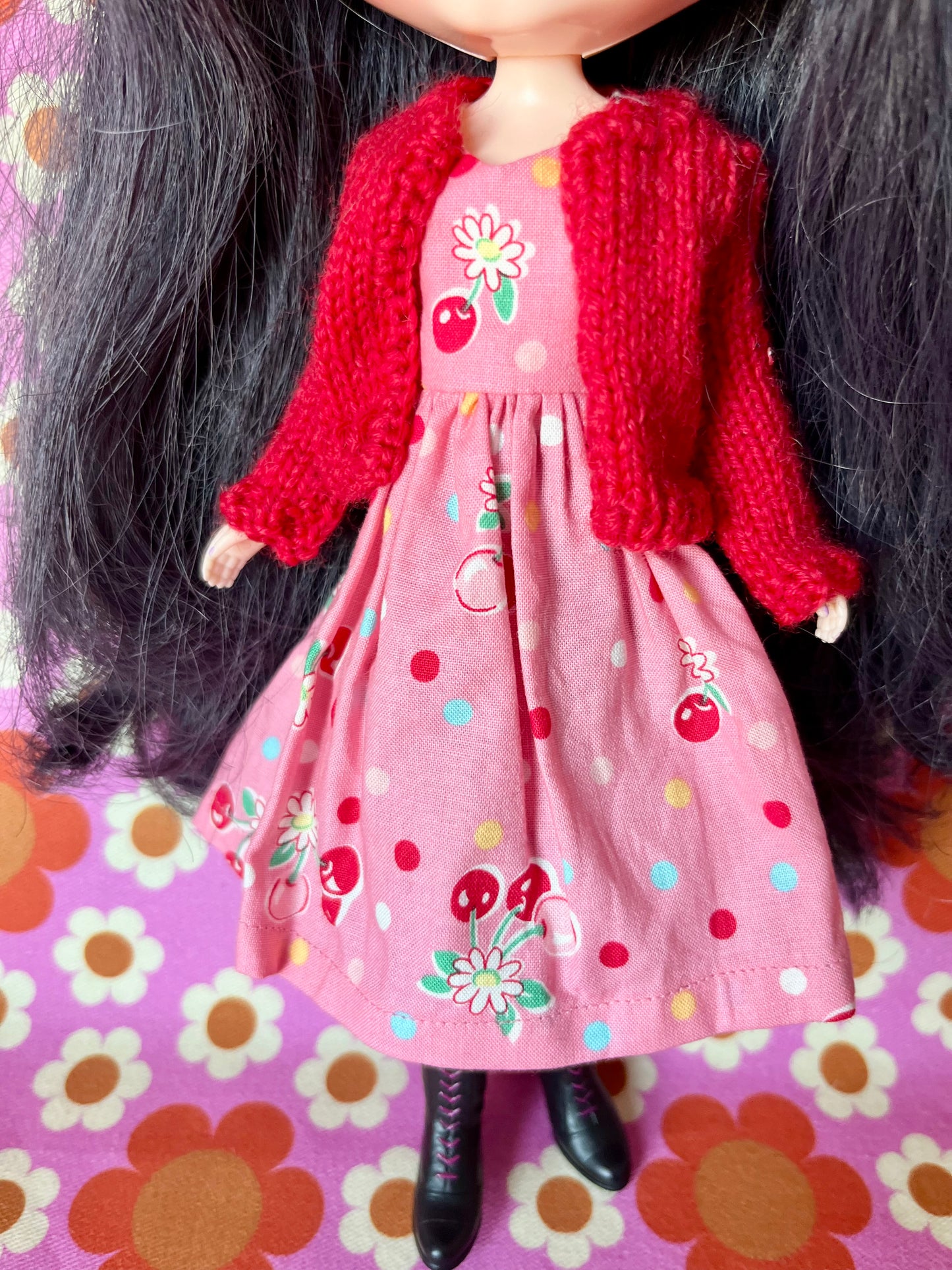Pink Cherry Dress & Cardigan for Blythe Doll