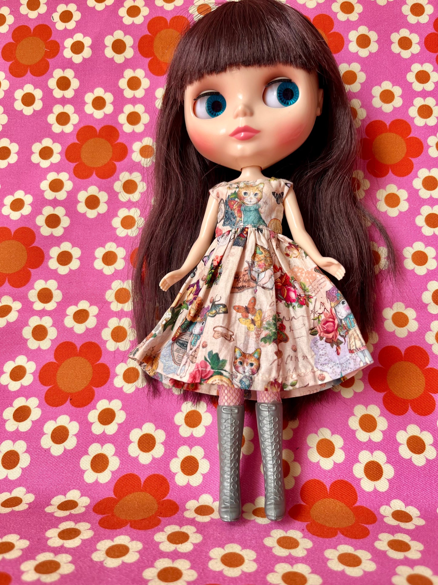 Joli Fleur Cat Print Dress for Blythe Doll