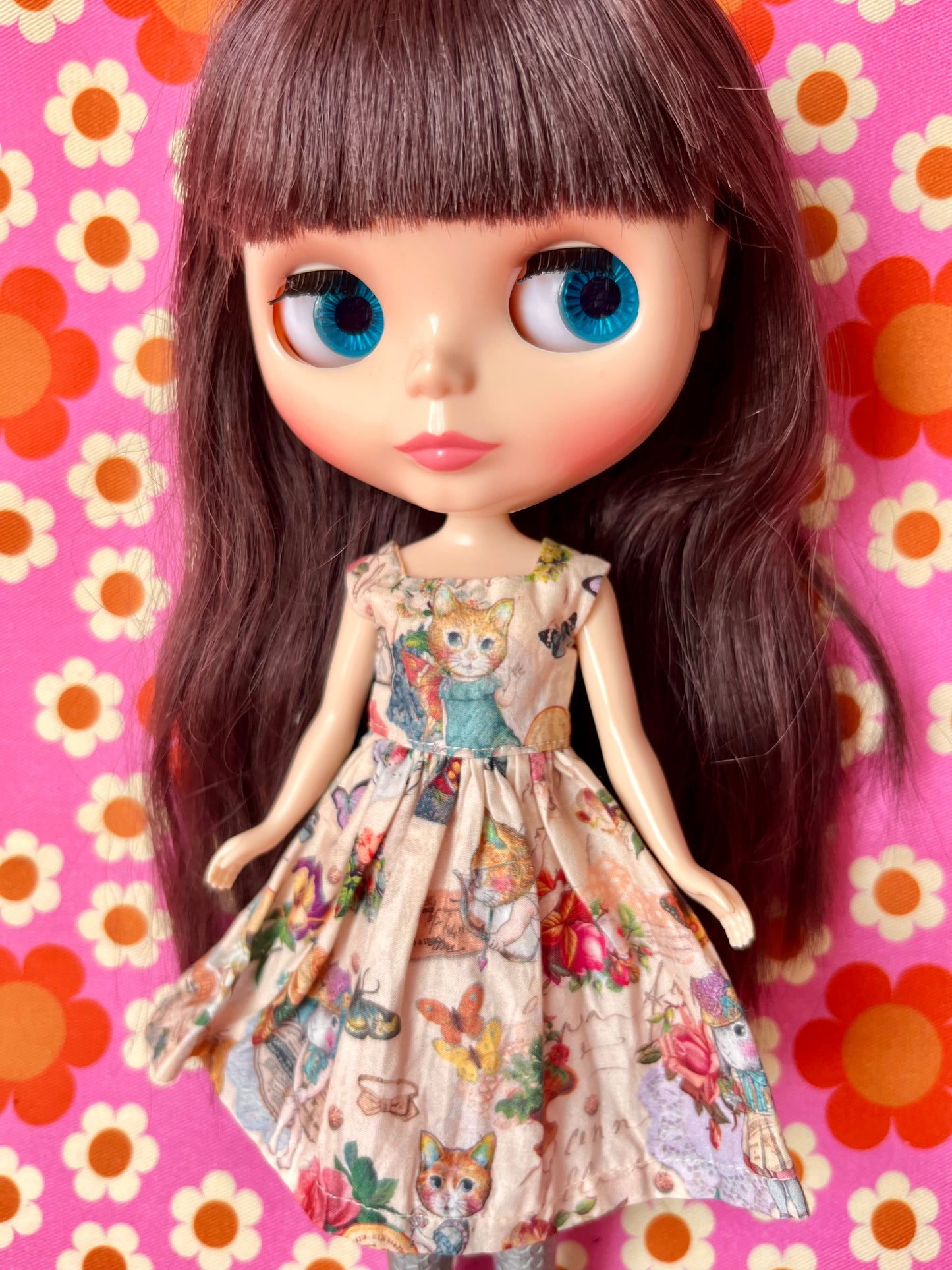 Joli Fleur Cat Print Dress for Blythe Doll