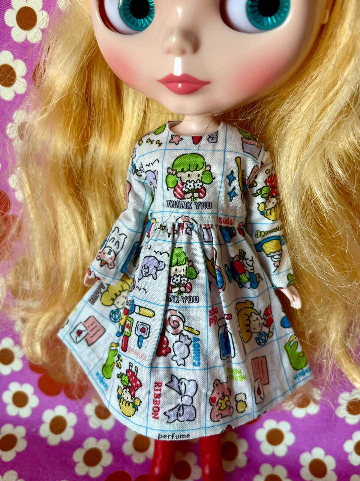 Cute Japanese Print Happy Thank You Dress for Blythe Doll