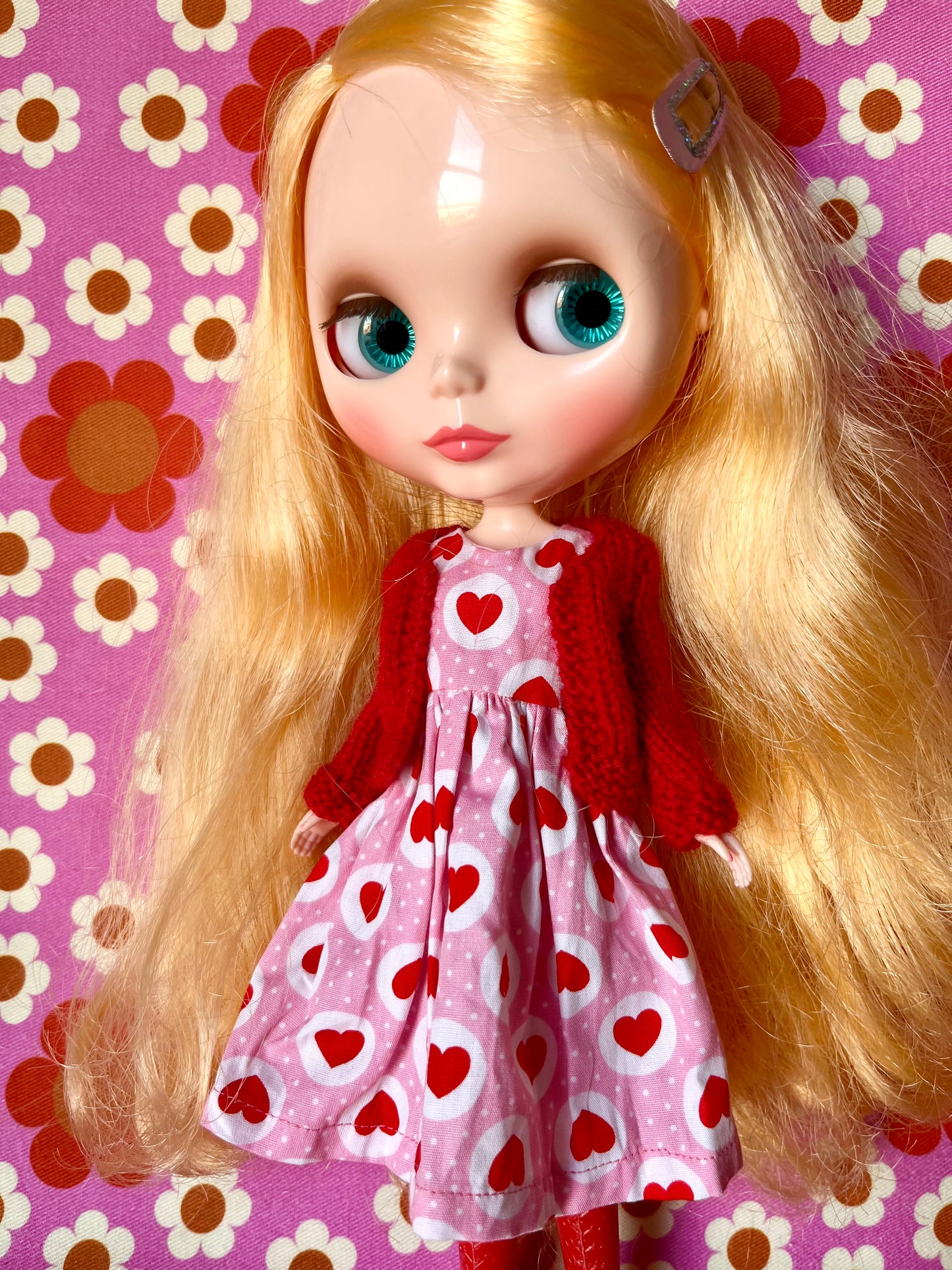 Pink & Red Heart Dress & Cardigan for Blythe Doll