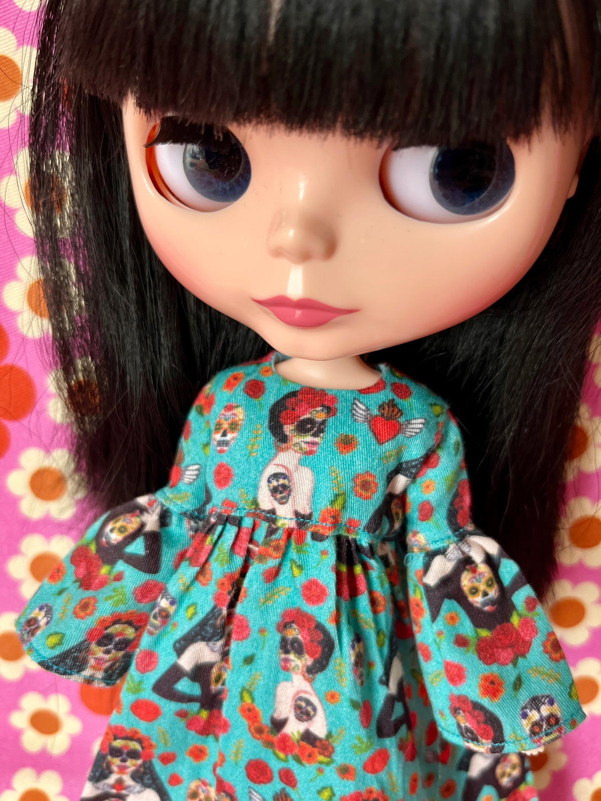 Halloween Day of the Dead Long Dress for Blythe Doll