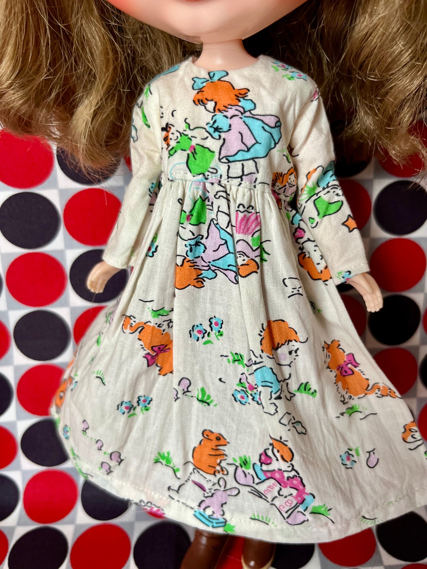 Sale Japanese Kawaii DollPrint Dress Vintage Illustrations