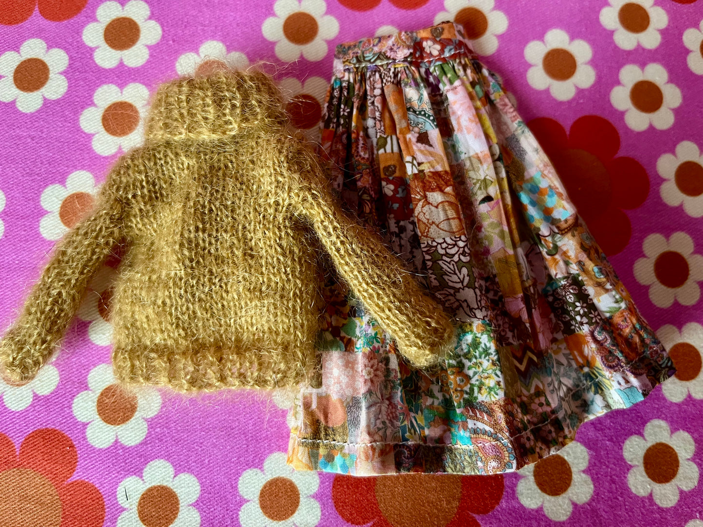Liberty Skirt & Mohair Sweater Set for Blythe Doll