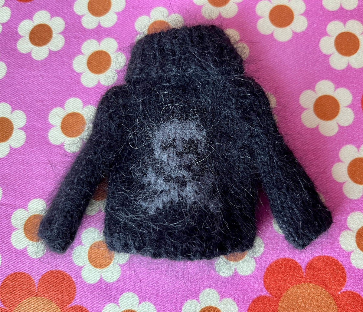 Halloween Fluffy Black Sweater Grey Skull