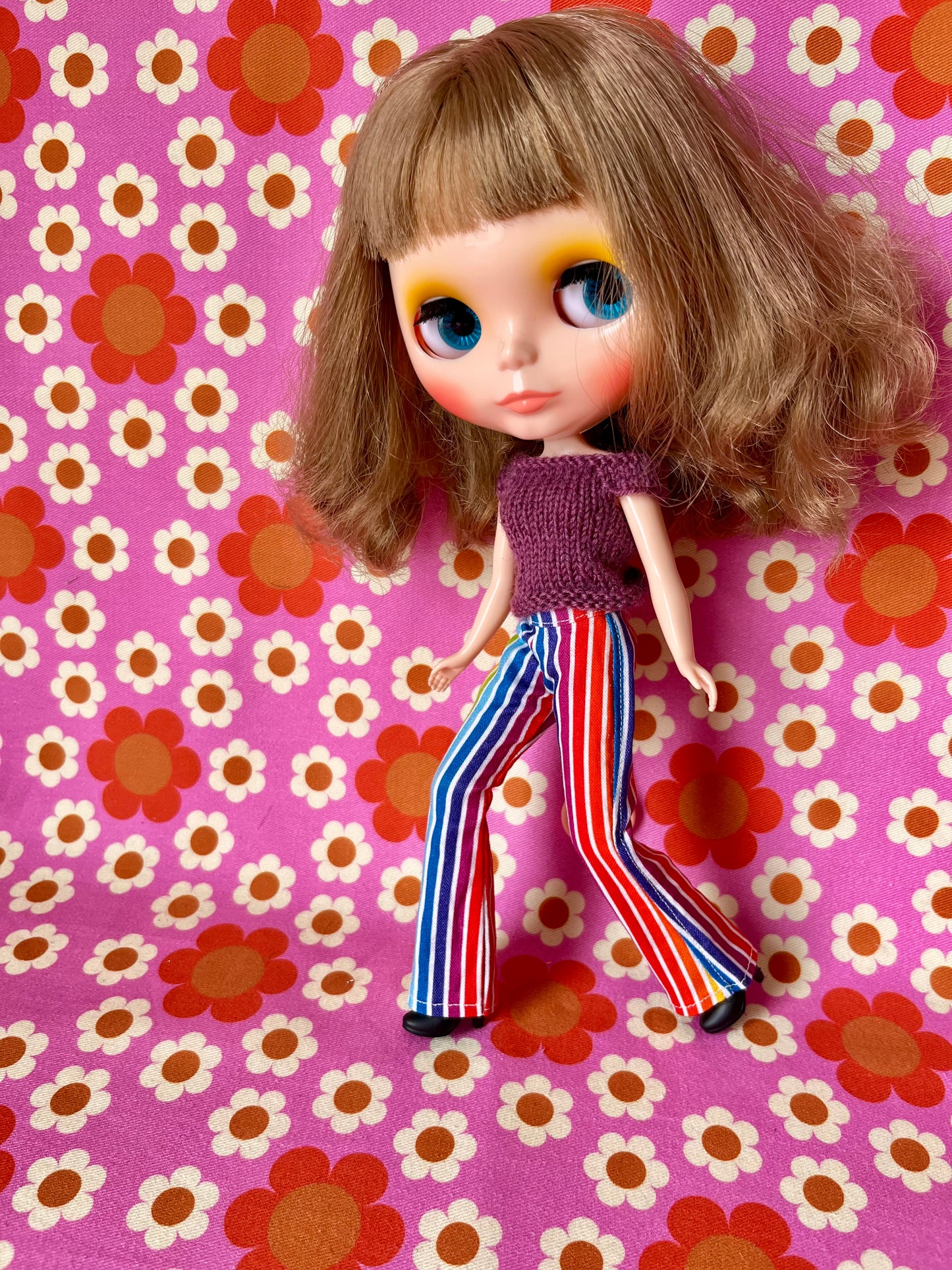 Rainbow Stripe Flared Trousers for Blythe Doll