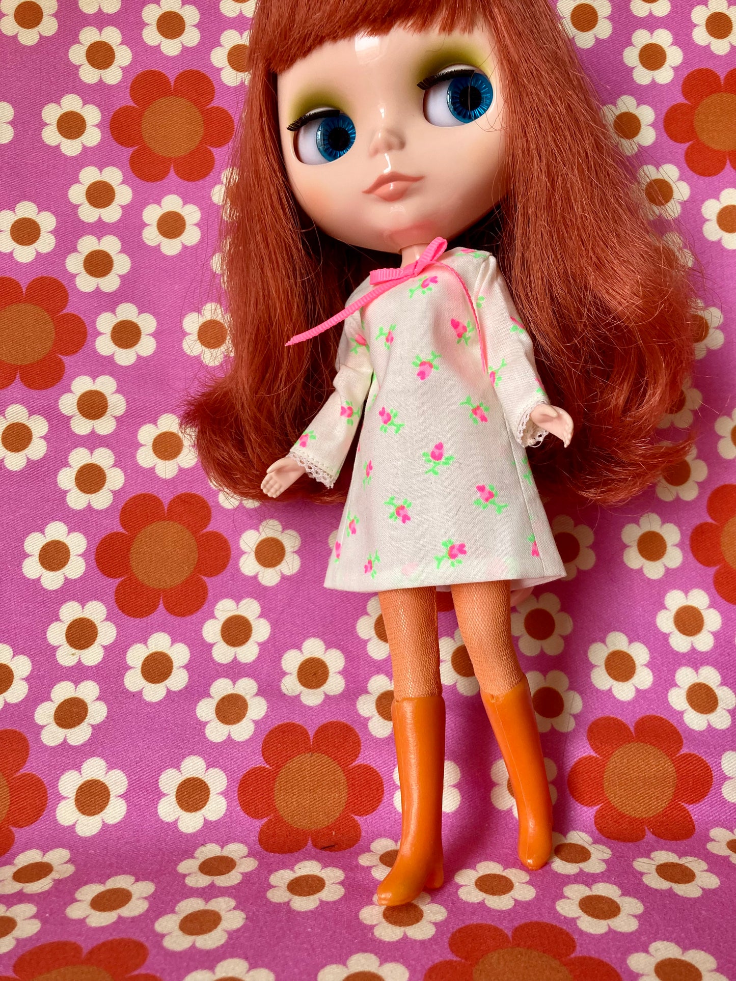 Neon Rosebud Mod Shift dress with sleeves